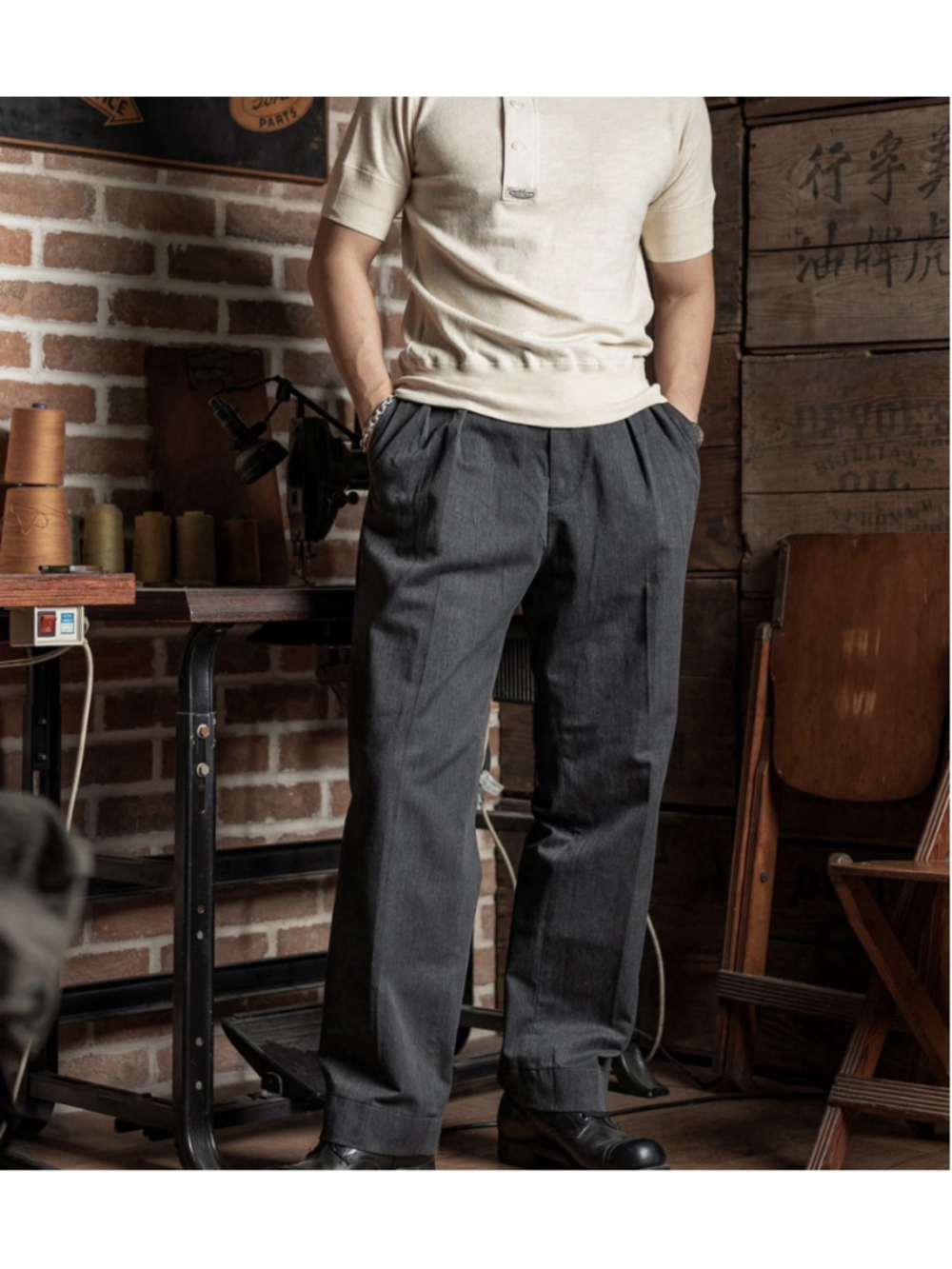 1930s IVY Style Double Pleated Chino Trousers W30